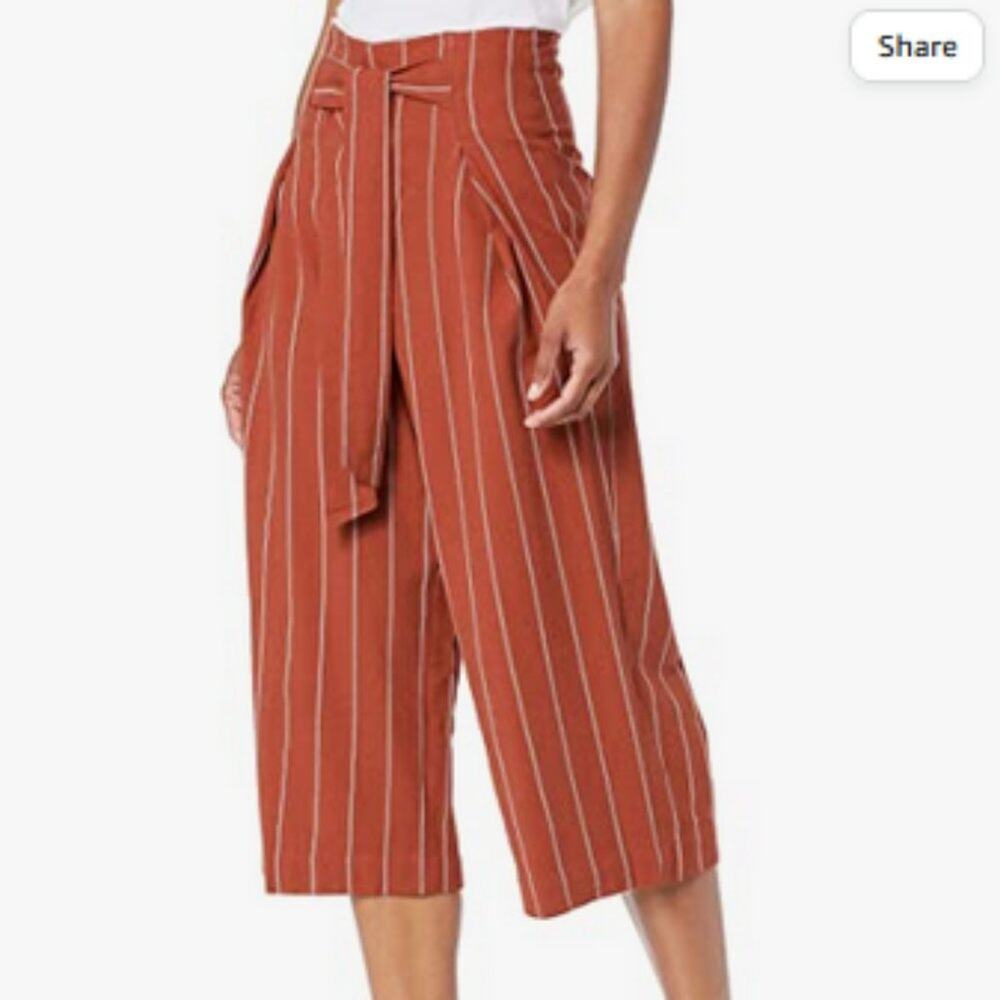 J.O.A. womens High Waisted Wide Leg Cropped Pants With Tie  Size Small E…